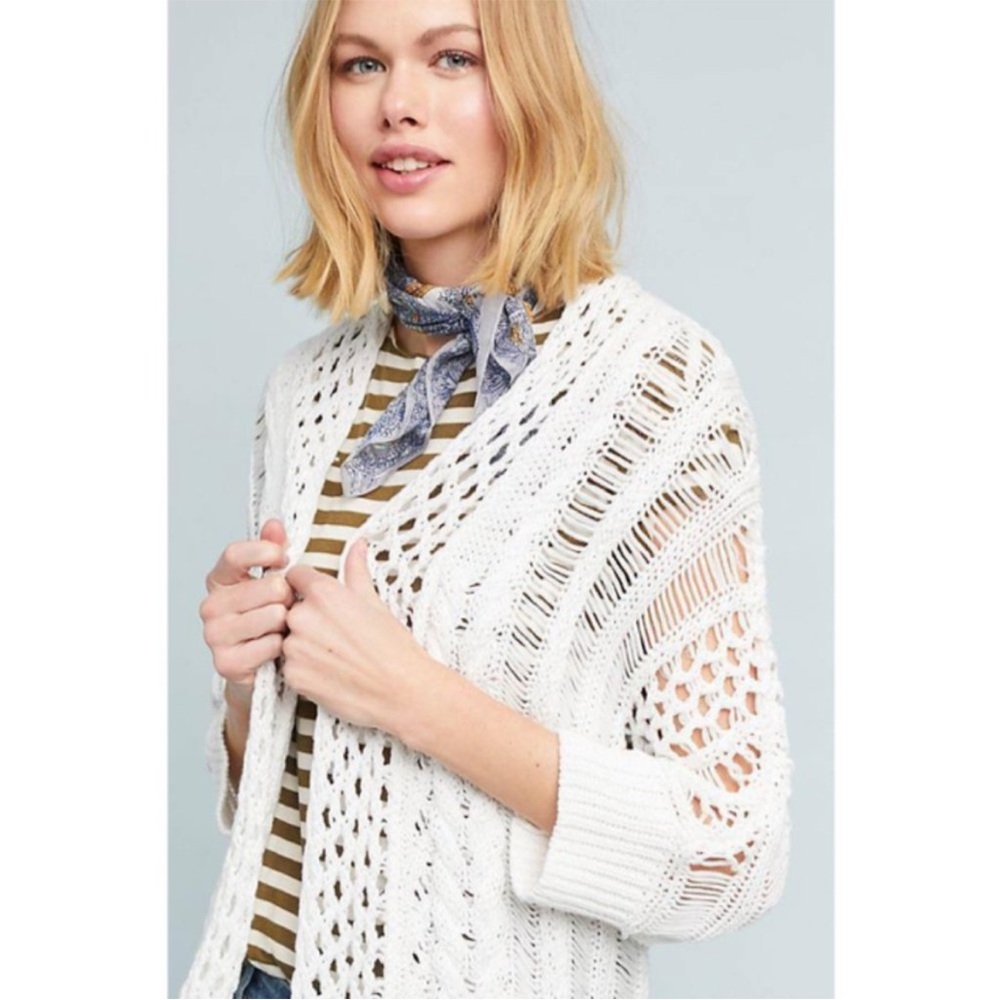 Anthropologie Akemi + Kin Open Knit White Cotton Cardigan Boho Layering